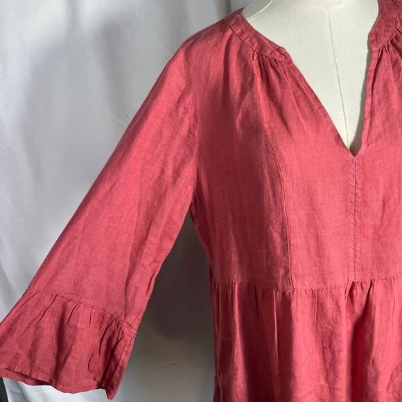 Velvet by Graham & Spencer Linen Dress Small Pink Tiered Ruffle Sleeve Boho USA - Picture 2 of 16
